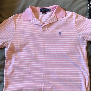 Pink Polo with White Stripes